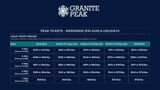 Granite Peak logo above a ski ticket pricing chart.